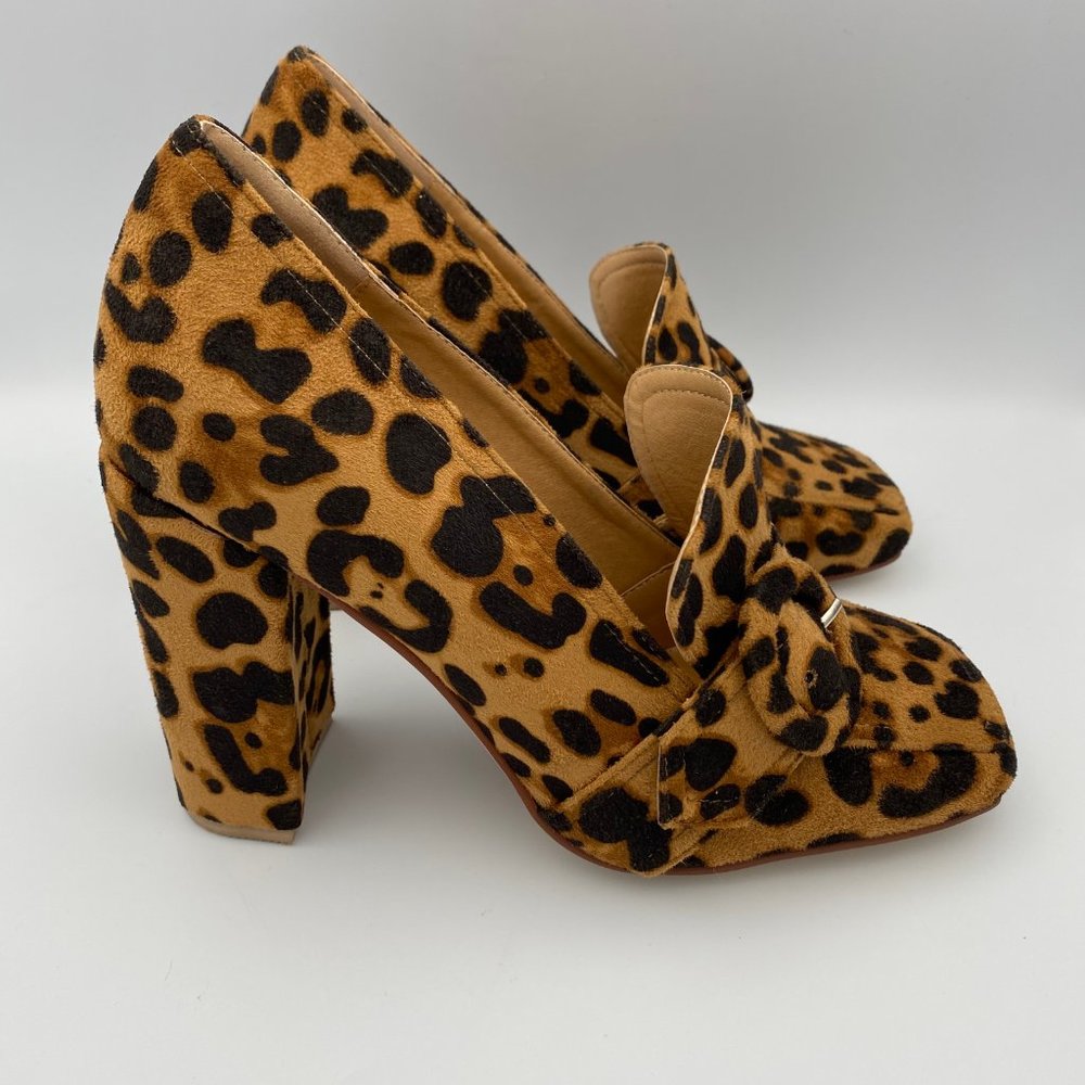 ❤️Sold❤️Chunky Leopard High Heel Square Toe Size 8 - Picture 3 of 4